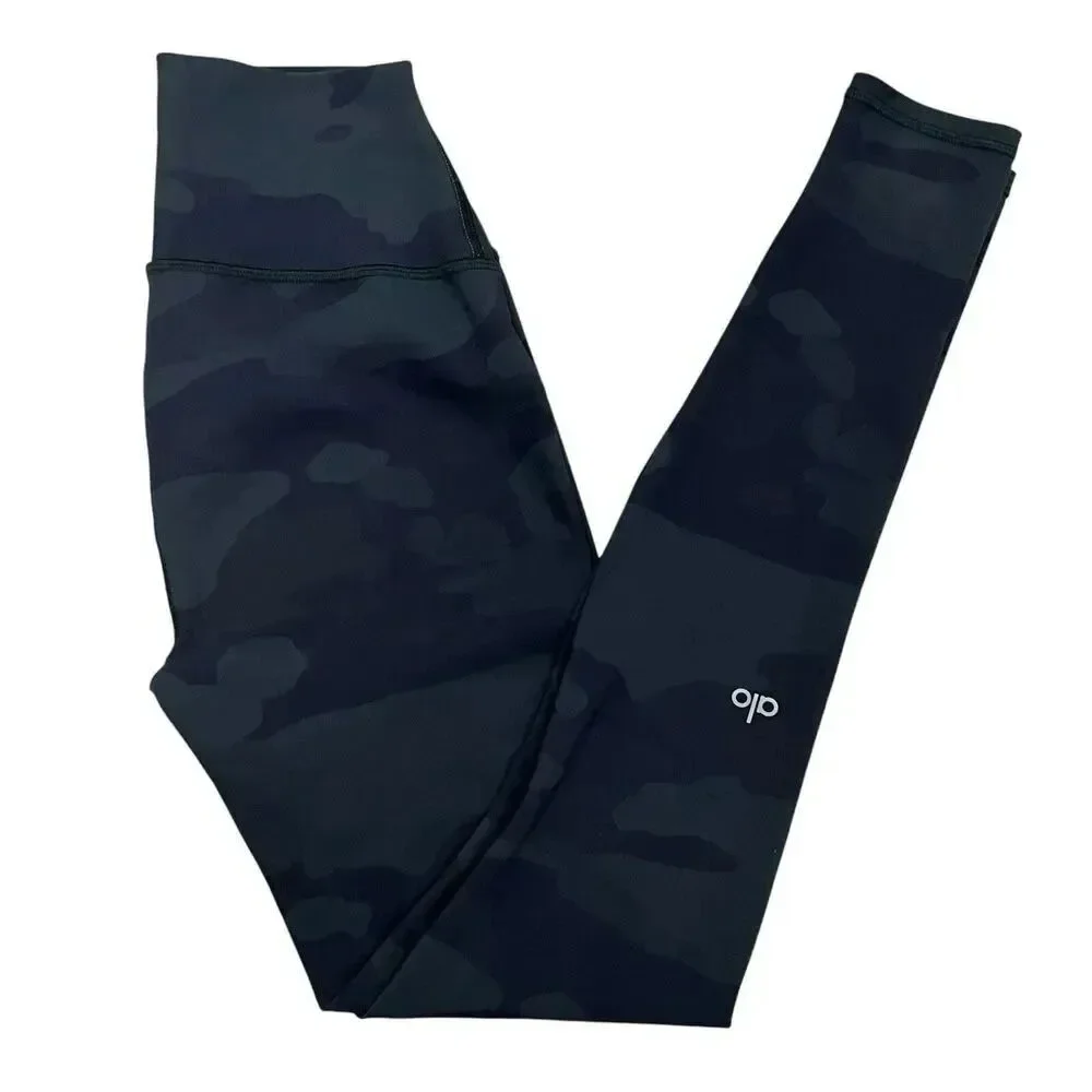 Alo Yoga High Waist Camp Vapor Leggings Black Green Camouflage Athletic Pants XS
